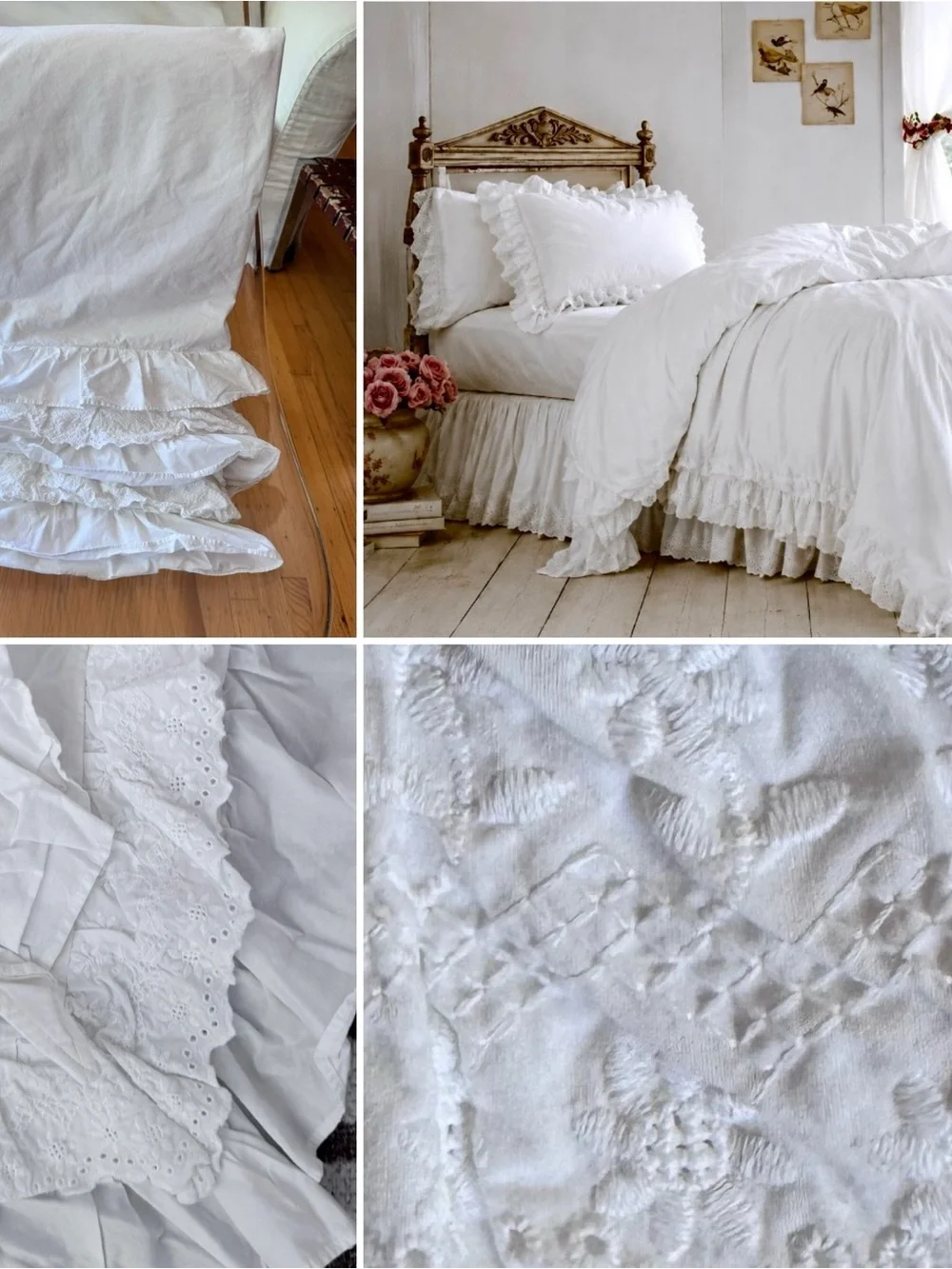 Rachel Ashwell Shabby Chic Petticoat Twin Duvet Cover White Cotton Eyelet Ruffle